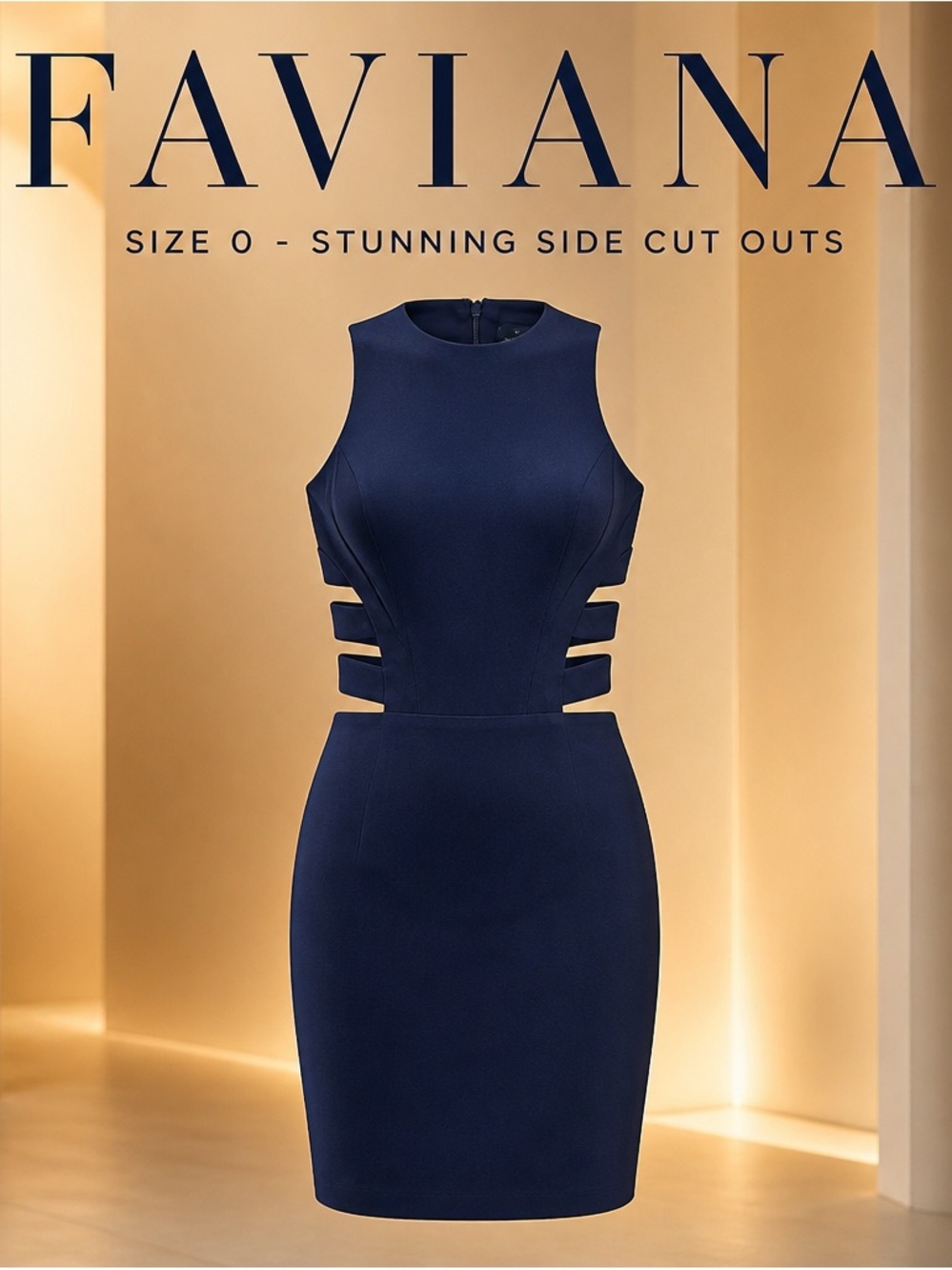 NWT Faviana Navy Cut-Out sides Bodycon Mini Dress sz 0